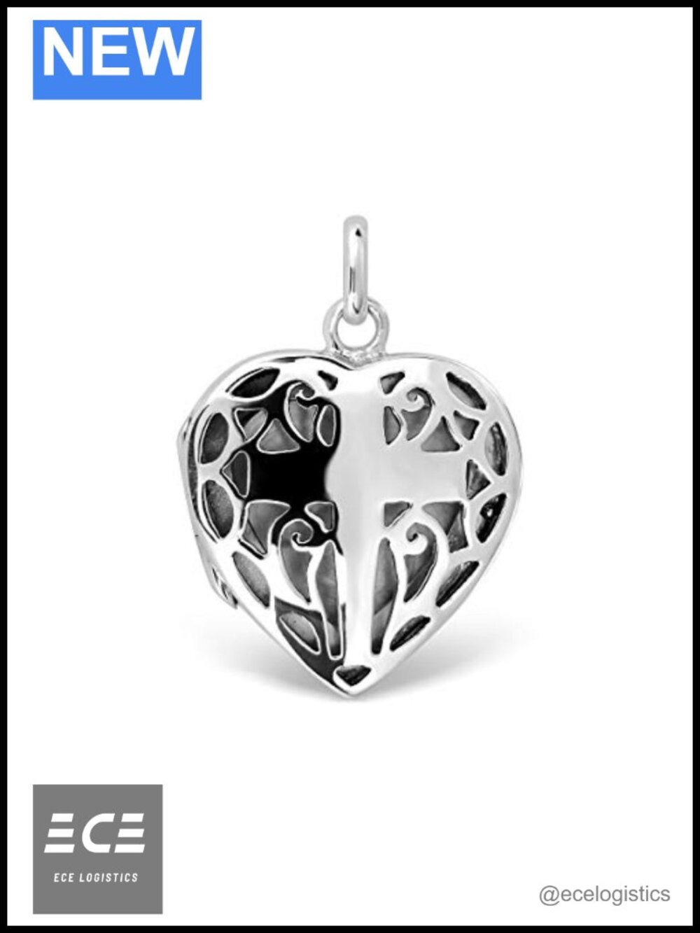 Sterling Silver Filigree Cross Heart Locket Pendant Necklace